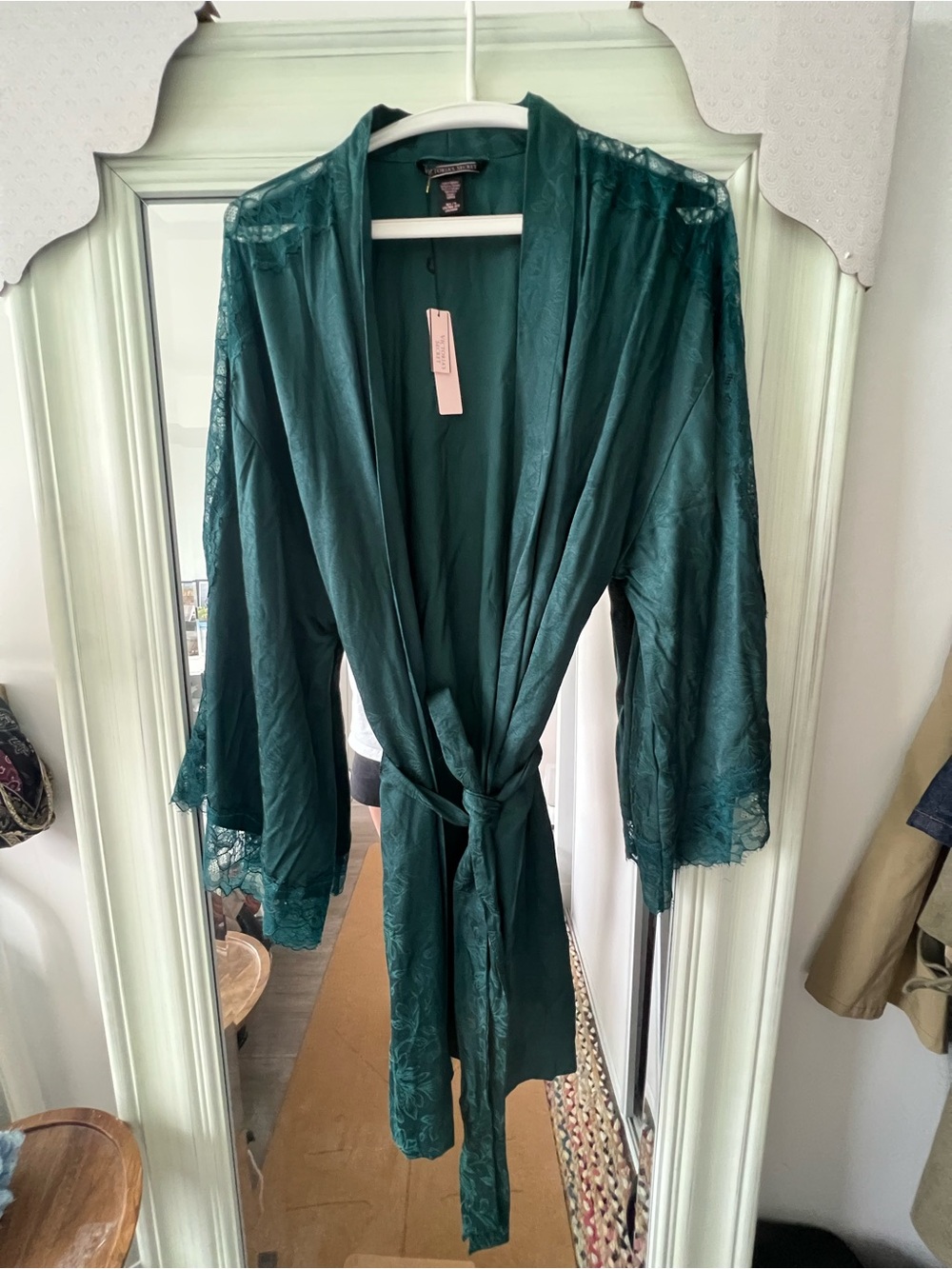 Victoria's Secret Deep Green Satin & Lace Robe